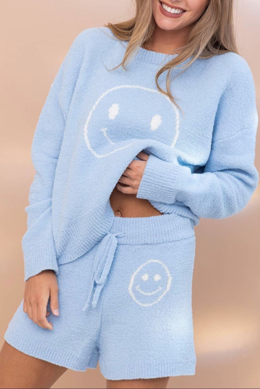 light blue soft smiley shorts