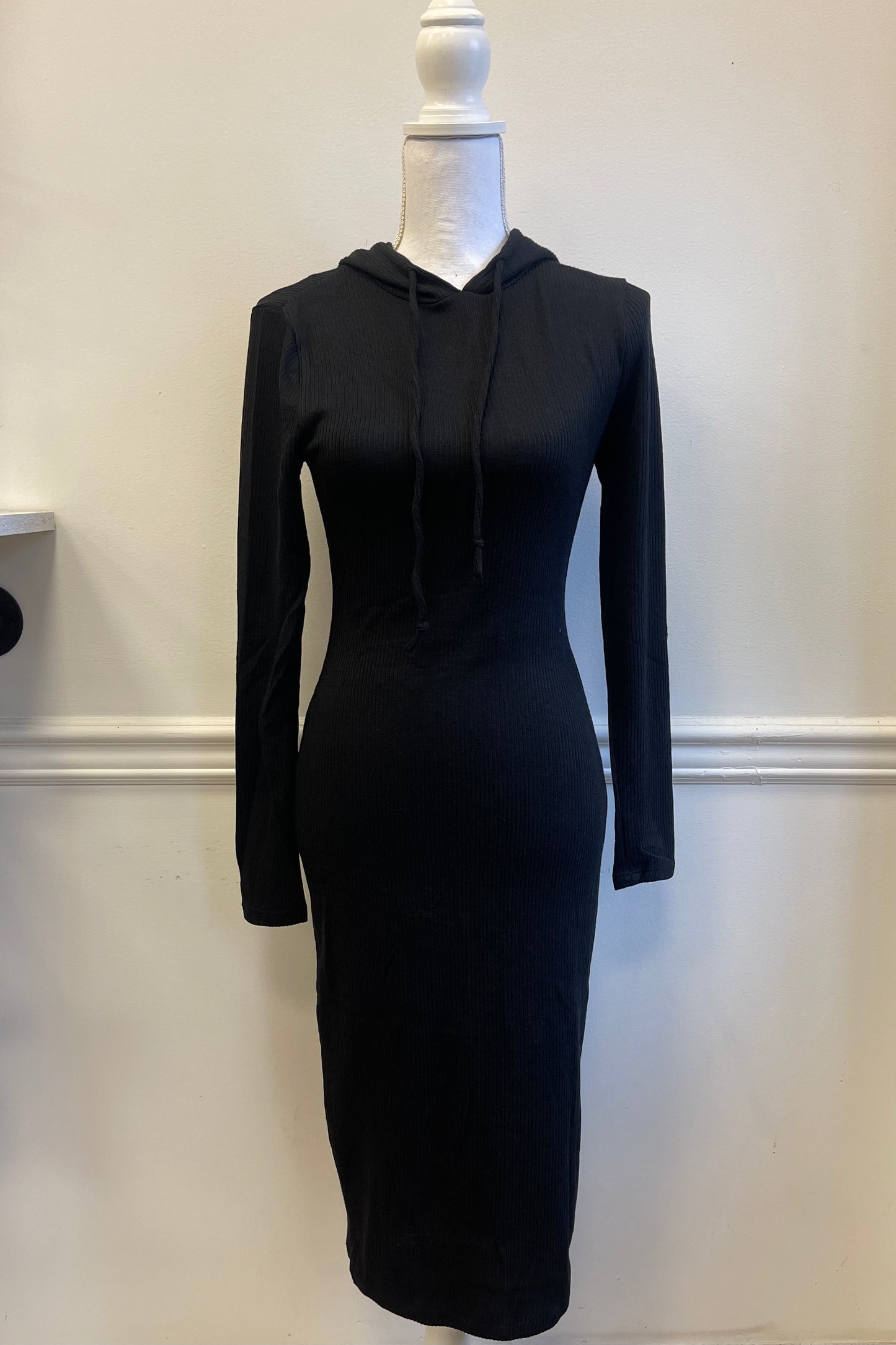 black ribbed hoodie dress