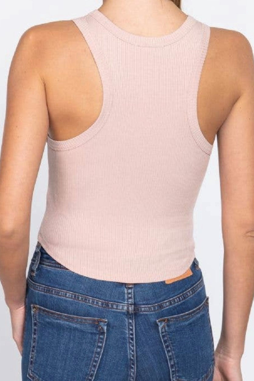 blush ribbed neck crop