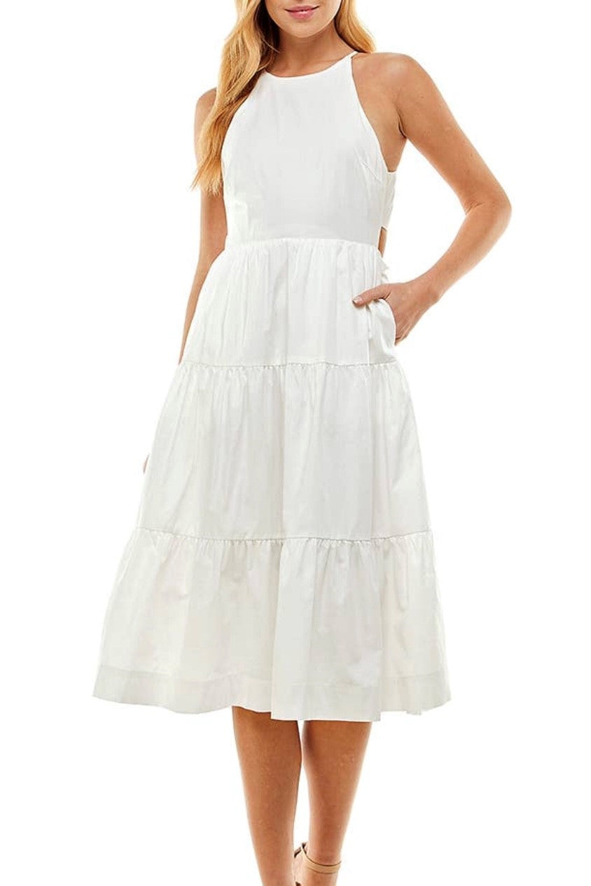 white tiered halter mini dress
