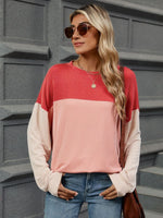 Color Block Round Neck Long Sleeve