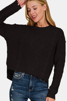 Black Cable Sweater with Side Slits