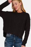 Black Cable Sweater with Side Slits