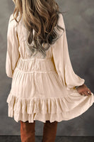 Ruffled V-Neck Long Sleeve Dress