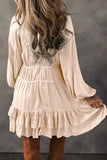 Ruffled V-Neck Long Sleeve Dress