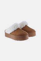 Chestnut Platform Bottom Faux Fur Trim Slip-Ons