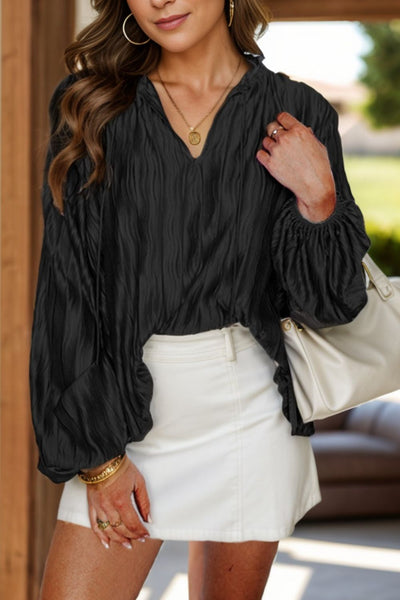 Black Tie Neck Long Sleeve Blouse