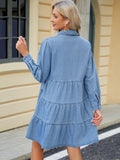 Tiered Long Sleeve Button Up Denim Dress