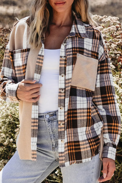 Mix Cord + Plaid Collared Shacket