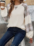 Perfee Plaid Round Neck Long Sleeve Top