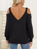 Knit V-Neck Cutout Long Sleeve Sweater