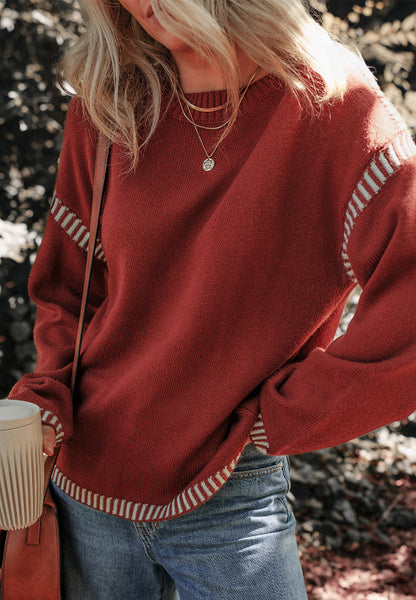 Striped Detail Dropped Shoulder Sweater