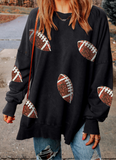 Sequin Football Patch Slit Sweatshirt