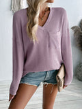 Textured V-Neck Long Sleeve Top