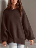 Side Slit Round Neck Long Sleeve Sweater