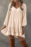 Ruffled V-Neck Long Sleeve Dress