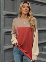 Color Block Round Neck Long Sleeve