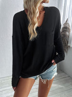 Textured V-Neck Long Sleeve Top