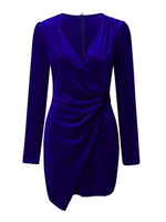 Velvet Ruched Surplice Long Sleeve Mini Dress