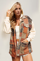 Contrast Long Sleeve Plaid Hooded Shacket