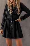 Black + Crystal Button Up Long Sleeve Dress