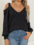 Knit V-Neck Cutout Long Sleeve Sweater