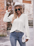 Eyelet V-Neck Flounce Sleeve Blouse