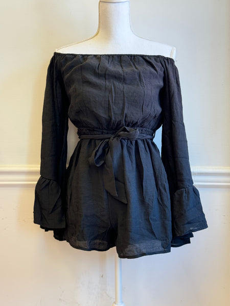 black wide sleeve romper