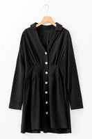 Black + Crystal Button Up Long Sleeve Dress