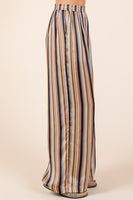 Striped Satin Elastic Waist Wide Leg Pants