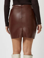 Faux Leather Ruched Asymmetrical Hem Skirt