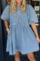 Bow Knots Half Sleeve Denim Dress