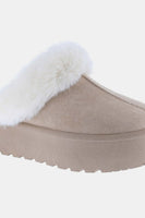 Tan Platform Faux Fur Trim Slip-Ons