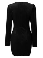 Velvet Ruched Surplice Long Sleeve Mini Dress