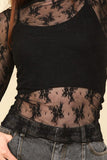 Mock Neck Fitted Sheer Mesh Lace Top