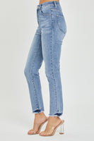 High Rise Frayed Hem Skinny Jeans