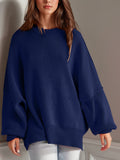 Side Slit Round Neck Long Sleeve Sweater