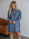 Denim Button Up Long Sleeve Denim Dress