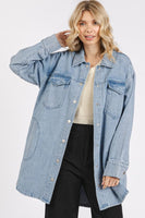 Light Wash Patch Pocket Longline Denim Jacket