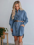 Denim Button Up Long Sleeve Denim Dress