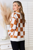 Checkered V-Neck Dropped Shoulder Cardigan