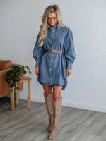 Denim Button Up Long Sleeve Denim Dress