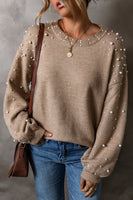 Pearl Detail Long Sleeve Sweater Multiple Colors