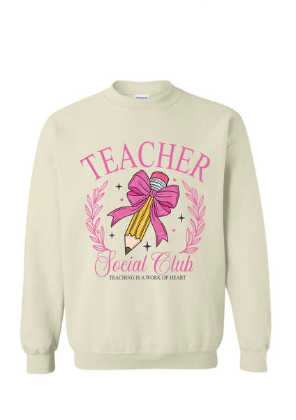 ADULT Teacher Coquette Bow Pencil Crewneck Tan