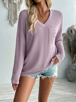 Textured V-Neck Long Sleeve Top