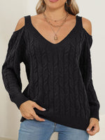 Knit V-Neck Cutout Long Sleeve Sweater