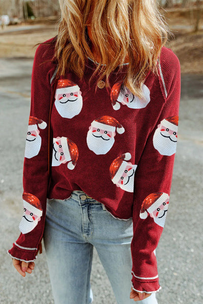 Sequin Santa Waffle Knit Top