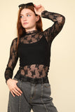 Mock Neck Fitted Sheer Mesh Lace Top