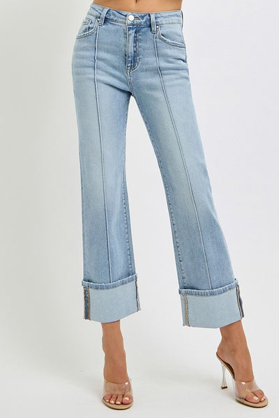 Plus Size Ankle Straight Leg Cuffed Denim