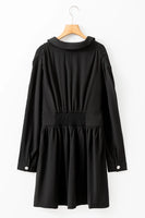 Black + Crystal Button Up Long Sleeve Dress